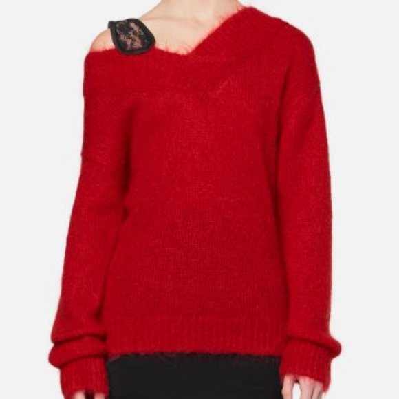 NWT Christopher Kane V Neck Mohair Wool Red Open Back Women's Luxury Sweater XL - Picture 1 of 10